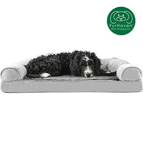 FurHaven Pet Dog Bed | Orthopedic Plush & Suede Sofa-Style Couch Pet Bed for Dogs & Cats, Gray, Large