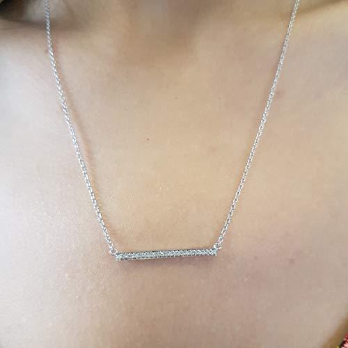 Dazzlingrock Collection 0.12 Carat (ctw) 14K White Diamond Bar Shape Fashion Pendant with 18 Inch Silver Chain, White Gold