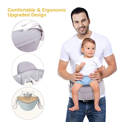 Viedouce Hip Seat Baby Carrier with Safety Straps Lightweight Ergonomic Waist Stool Baby Front Carrier for 3-48 MO, Gray