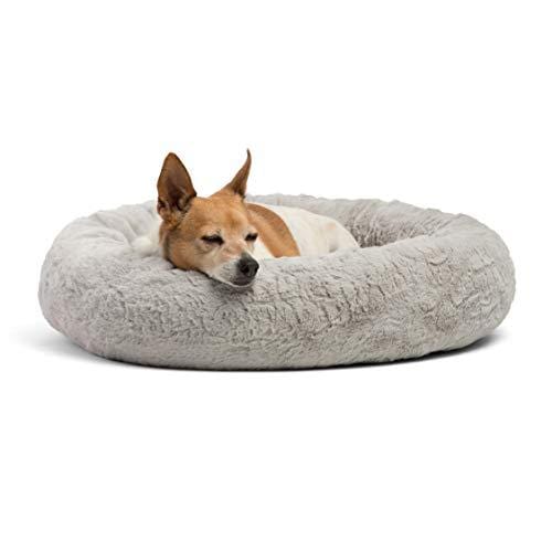 Best Friends by Sheri Luxury Faux Fur Donut Cuddler (23x23), Gray - Small Round Donut Cat and Dog Cushion Bed, Orthopedic Relief