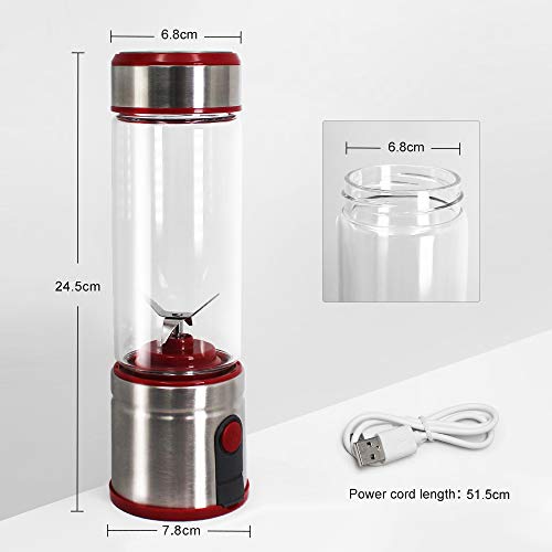 Cesun Portable Personal Size Blender, Smoothie Stainless Steel Blender Cordless w/ 15 oz Glass Bottle, 5100mAh USB Rechargable Juicer BPA Free (Red)