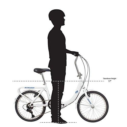 Schwinn Loop Folding Bicycle, Featuring Front and Rear Fenders, Rear Carry Rack, and Kickstand with 7-Speed Drivetrain, Includes Nylon Carrying Bag, 20-Inch Wheels, White