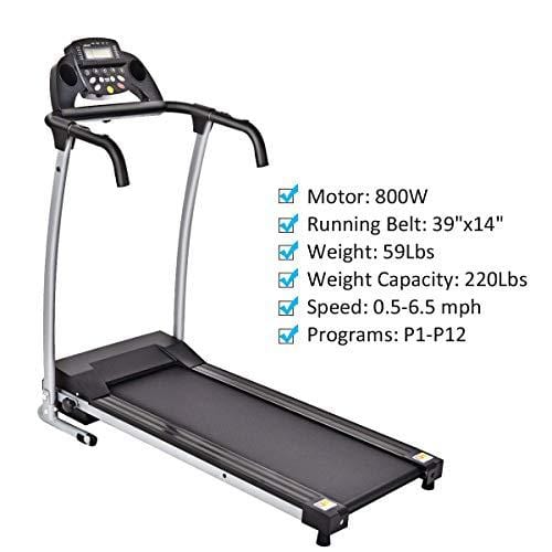 Goplus 800W Folding Treadmill Electric Motorized Power Fitness Running Machine with LED Display and Mobile Phone Holder Perfect for Home Use (Black)