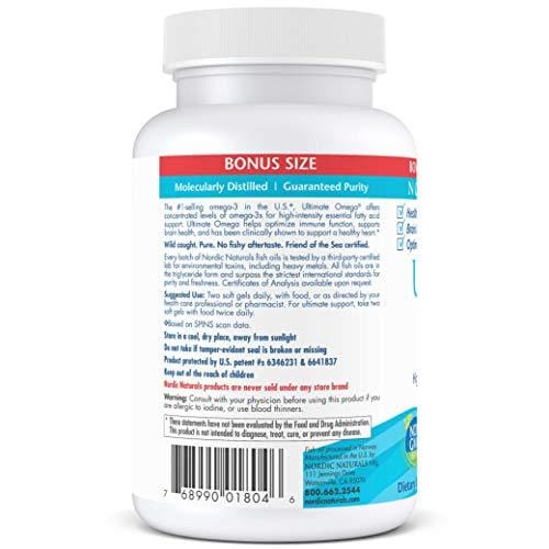 Nordic Naturals Ultimate Omega SoftGels - Concentrated Omega-3 Burpless Fish Oil Supplement with More DHA & EPA, Supports Heart Health, Brain Development and Overall Wellness, Lemon Flavor, 90 Count