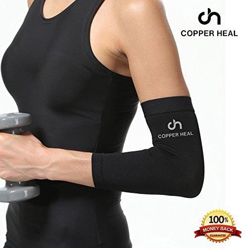 COPPER HEAL Elbow Compression Sleeve - Best Medical Recovery Elbow Brace Guaranteed with Highest Copper Infused Content - Support Stiff Sore Muscles and Joints Tendonitis Arm Tennis Basket Wrap