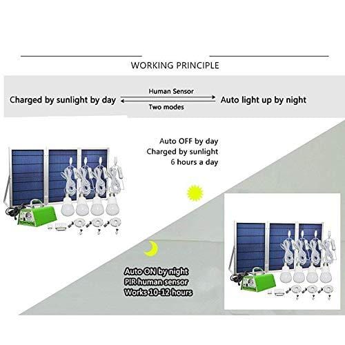 [30W Panel Foldable] HKYH Solar Panel Lighting Kit, Solar Home DC System Kit, USB Solar Charger with 4 LED Light Bulb as Emergency Light and 5 Mobile Phone Charger/5V 2A Output Can Charge Power Bank