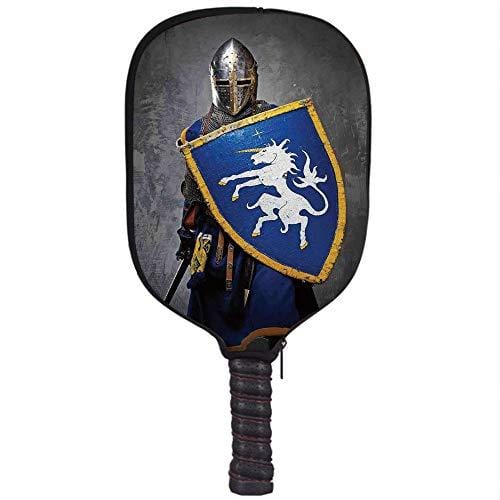 iPrint Neoprene Pickleball Paddle Racket Cover Case,Medieval,Medieval Knight Holding Shield and Sword Aged History Rusty Design Artwork,Royal Blue Grey,Fit for Most Rackets - Protect Your Paddle