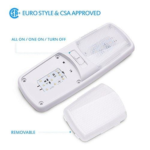 MICTUNING 12V LED RV Ceiling Double Dome Light Fixture 11.5 inches RV Interior Lighting with Switch for Trailer Camper (Warm White, Pack of 3)