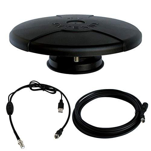 360° Omni Directional Amplified Magnetic UFO Digital HDTV Antenna for Caravan RV Truck Boat (4K Ultra-HD Ready, ATSC 3.0 Ready, VHF and UHF, Long Range Outdoor Motorhome TV Antenna) Black