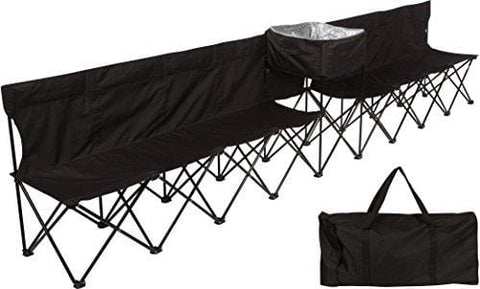 Trademark Innovations 13.5' Portable 8-Seater Folding Team Sports Sideline Bench with Attached Cooler & Full Back (Black)