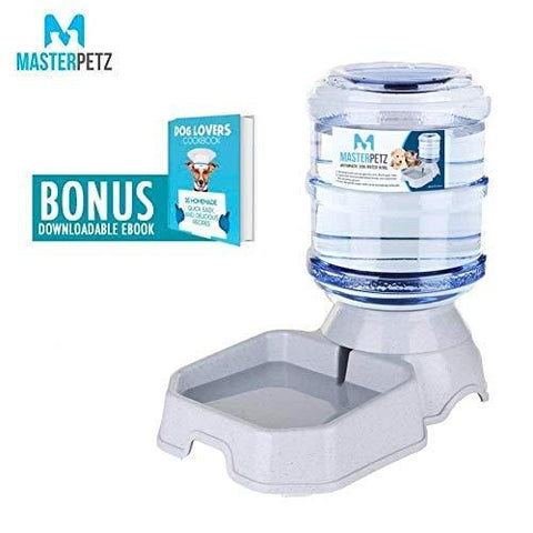 Automatic Dog Water Bowl with Wide Bowl for Dogs Cats Pets Puppy Kitten with 1 Gallon 3.8 Liter Capacity, Replendish Gravity Waterer Easy Cleaning Safety Twist Mouth Ring with Dog Food Recipe Ebook