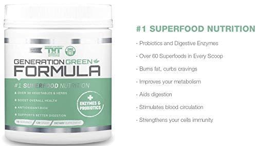 Generation Greens Powder | Best Organic Superfood Green Powder | 60 Powerful Super foods ( Spirulina, Chlorella, Wheat Grass), Probiotics, Enzymes |GMO FREE