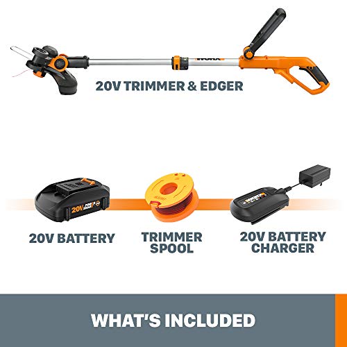 Worx WG162 20V 12” Cordless String Trimmer/Edger, Battery and Charger Included,Black and Orange