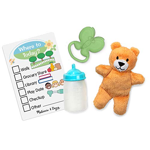 Melissa & Doug Mine to Love Carrier Play Set for Baby Dolls (Toy Bear, Bottle, Rattle, Activity Card)