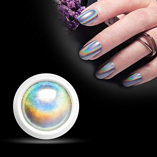 Holographic Chrome Nail Powder, Unicorn Mirror Effect Premium Salon Rainbow Nail Glitter Manicure Pigments, 0.04oz/1g