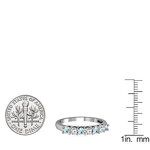 Dazzlingrock Collection 14K Round Aquamarine & White Diamond Ladies 7 Stone Wedding Band Ring, White Gold, Size 6.5