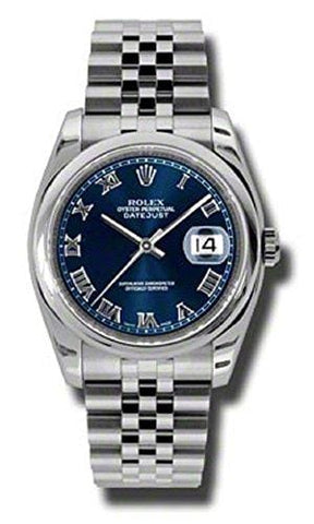 Rolex Datejust 36mm Stainless Steel Case, Domed Bezel, Blue Roman Numeral Dial and Jubilee Bracelet.