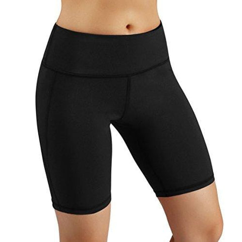 ODODOS Power Flex Yoga Short Tummy Control Workout Running Athletic Non See-Through Yoga Shorts with Hidden Pocket,Black,Medium