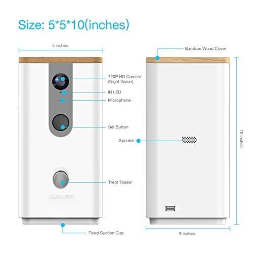 Vbroad Smart Pet Camera Treat Dispenser, 2.4GHz WiFi Remote Camera Monitor 720P HD Night Vision Video with 2-Way Audio Designed for Dogs and Cats, Home Safety Pet Monitor (Android/iOS)