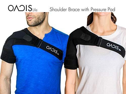 Shoulder Brace with Pressure Pad by OacisLife | [2019 Version] Neoprene Rotator Cuff Compression Support Sleeve for Injury Prevention, Dislocated AC Joint, Labrum Tear, Tendonitis and Fracture - For M