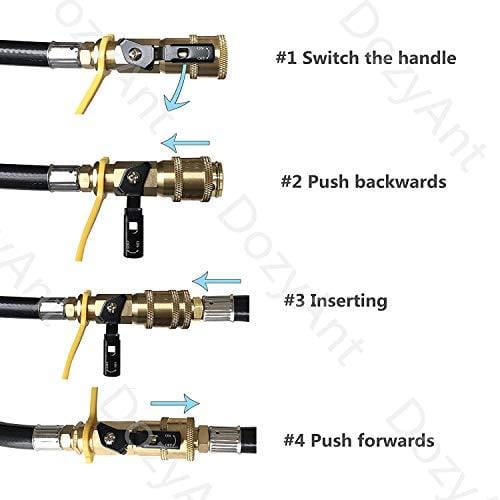 DOZYANT 12 feet Low Pressure Propane Quick-Connect Hose, RV Quick Connect Propane Hose, Quick Disconnect Propane Hose Extension - 1/4" Safety Shutoff Valve & Male Full Flow Plug for RVs