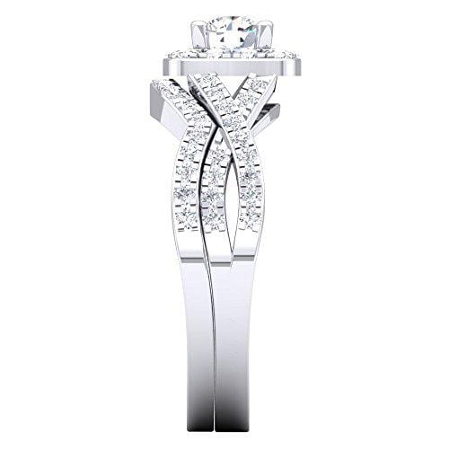 Dazzlingrock Collection 1.80 Carat (ctw) 10K Round Cubic Zirconia CZ Bridal Halo Engagement Ring Set, White Gold, Size 4