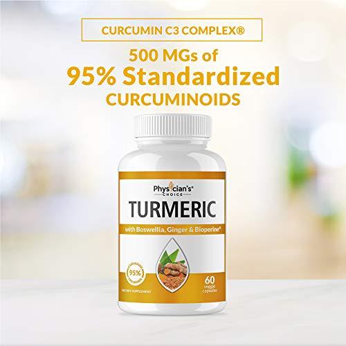 Organic Turmeric Curcumin C3® Complex - Bioperine Black Pepper, Boswellia & Ginger - [Clinically Proven C3 Turmeric] - 95% Standardized Curcuminoids - Inflammation & Joint Supplement, 60 Capsules