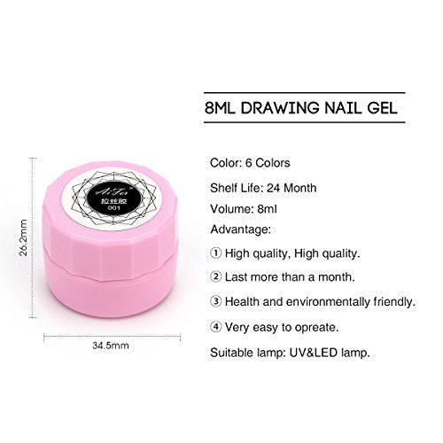 6 Colors Spider Gel, Saviland matrix Gel with Gel Paint Design Nail Art Wire Drawing Gel for Line (White black red blue yellow silver)