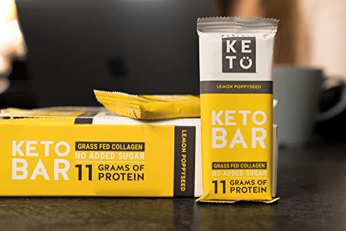 New! Perfect Keto Bar, Keto Snack (12 Count), No Added Sugar. 10g of Protein, Coconut Oil, and Collagen, with a Touch of Sea Salt and Stevia. (12 Bars, Lemon Poppyseed)