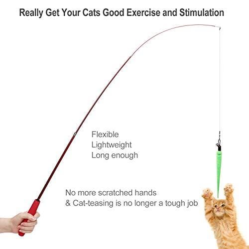 Cat Feather Toy, Retractable Cat Toys Wand 2 Wands & 9 Assorted Teaser Refills, Interactive Feather Teaser Wand Toy Bell Kitten Cat Having Fun Exerciser Playing
