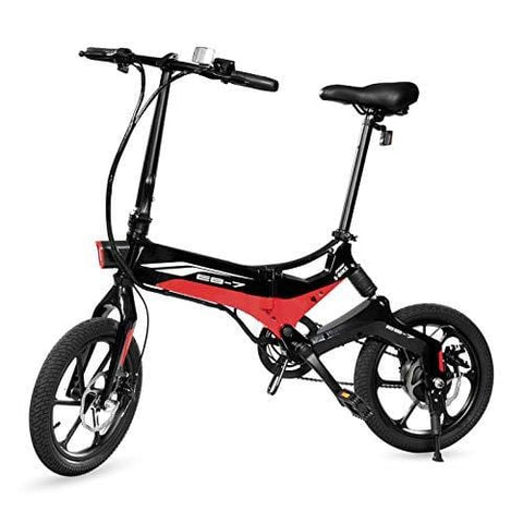 Swagtron Swagcycle EB-7 Elite Folding Electric Bike, 16-Inch Wheels, Swappable Battery with Keylock & Rear Suspension (Black)