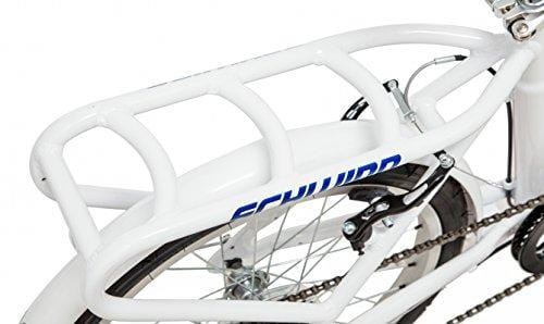 Schwinn Loop Folding Bicycle, Featuring Front and Rear Fenders, Rear Carry Rack, and Kickstand with 7-Speed Drivetrain, Includes Nylon Carrying Bag, 20-Inch Wheels, White