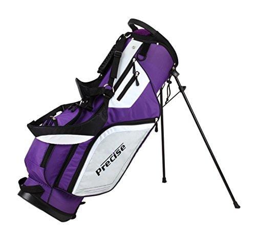 Precise M5 Ladies Womens Complete Right Handed Golf Clubs Set Includes Titanium Driver, S.S. Fairway, S.S. Hybrid, S.S. 5-PW Irons, Putter, Stand Bag, 3 H/C's Purple (Right Hand Petite Size -1")