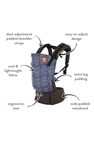 Baby Tula Multi-Position, Ergonomic Baby Carrier, Front and Back Carry for 15 – 45 pounds – Ripple (Blue with White Circles)