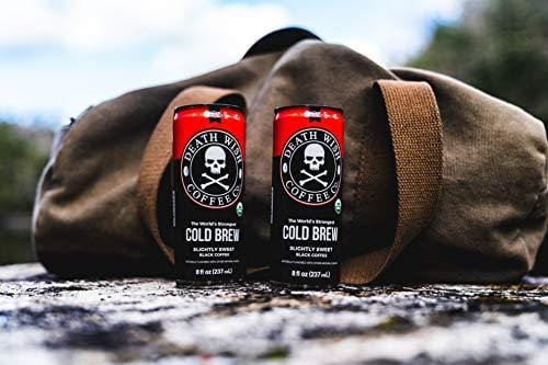 Death Wish Coffee, Cold Brew Cans, The World's Strongest Coffee, Organic Iced Coffee Drink - 8 Ounces - 4 Pack (Slightly Sweetened Black)