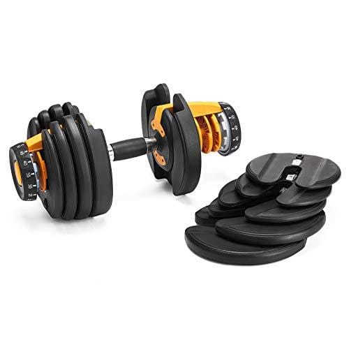 Popsport 52.5LBS Adjustable Dumbbell 1 PCS Fitness Dumbbell Standard Adjustable Dumbbell Handle Weight Plate Home Gym System- Building Muscle
