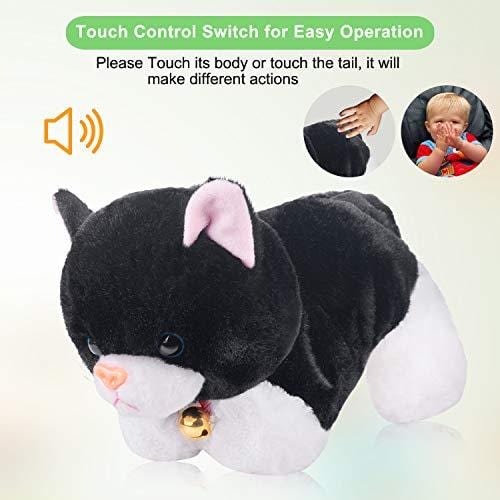 Black Plush Cat Stuffed Animal Interactive Cat Robot Toy, Barking Meow Kitten Touch Control, Electronic Cat Pet, Cat Kitty Toy, Animated Toy Cats for Girls Baby Kids L:12" H:8" W:5"