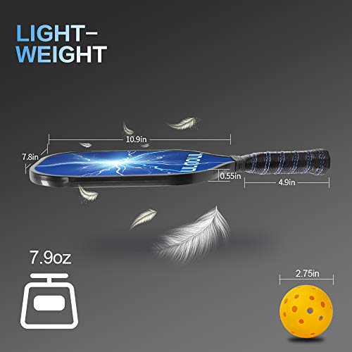 ULAOUL Pickleball Paddles Set of 2 Lightweight Pickleball Rackets Carbon Fiber Surface Polypropylene Honeycomb Core, 4 Pickleball Balls 2 Additional Cushion Grip Strips & 1 Portable Racquet Bag.