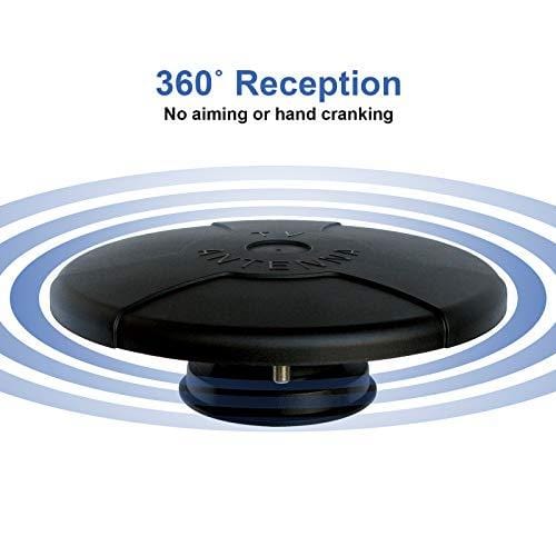 360° Omni Directional Amplified Magnetic UFO Digital HDTV Antenna for Caravan RV Truck Boat (4K Ultra-HD Ready, ATSC 3.0 Ready, VHF and UHF, Long Range Outdoor Motorhome TV Antenna) Black