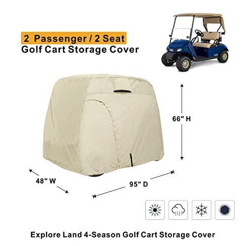 Explore Land 100% Waterproof Golf Cart Cover Universal Fits for 4 Passenger Yamaha Club Cart EZGO Golf Cart (Light Tan)