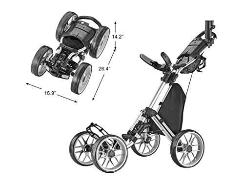 CaddyTek Caddycruiser One Version 8 - One-Click Folding 4 Wheel Golf Push Cart, Silver [product _type] CaddyTek - Ultra Pickleball - The Pickleball Paddle MegaStore