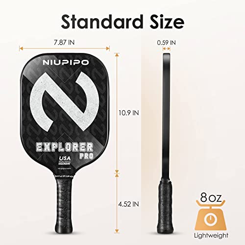 Pickleball Paddle, USA Approved Pro Pickleball Paddle with Graphite Carbon Fiber Face, Polypropylene Honeycomb Core, Cushion Comfort Grip, Mid-weight Pickleball Paddle for Outdoor and Indoor Play