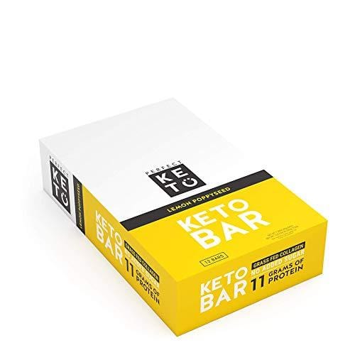 New! Perfect Keto Bar, Keto Snack (12 Count), No Added Sugar. 10g of Protein, Coconut Oil, and Collagen, with a Touch of Sea Salt and Stevia. (12 Bars, Lemon Poppyseed)