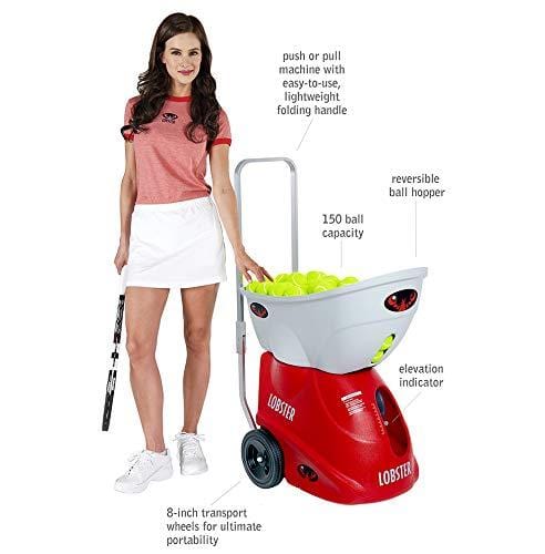 Lobster Sports – Elite Three Tennis Ball Machine – Triple Oscillation – Dual and Two-Line Oscillation – Lightweight – 4- to 8-Hour Battery Life – 60-Degree Lobs – Optional Accessories – 42 Lbs.