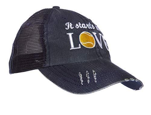 Tennis Addiction It Starts with Love Trucker Distressed Hat Cap Tennis Gift