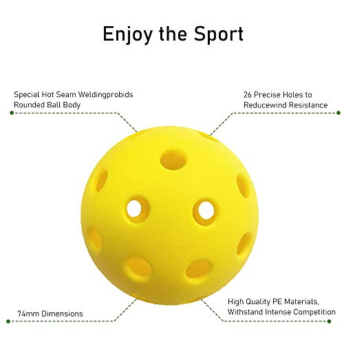 hrongshk 3 Pack Pickleball Balls, Professional Patented 26 DrilledHole Design Pickleball Balls Indoor Pickleballs, High-Vis Optic Yellow Pickleball Balls