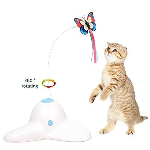 Zenes Butterfly Cat Toy - Electric Flutter Rotating Butterfly, Funny Cat Teaser Toy Two Replacement, White