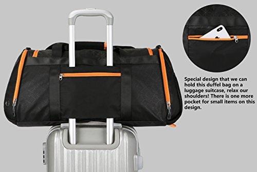 Sports Duffel Bag Gym Bag Travel Duffle for Men and Women with Shoes Compartment - Mouteenoo (One Size, Black/Orange)