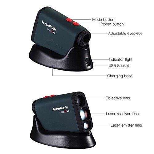 LaserWorks PRO X7 Golf Rangefinder with Flagpole Lock-Slope-Wireless Charging USB