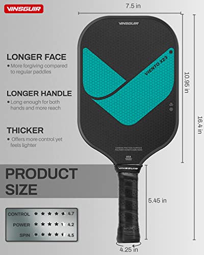 VINSGUIR Pickleball Paddle, Graphite Carbon Fiber Pickleball Paddles with Reinforced 16mm Polypropylene Honeycomb Core, Cushion Comfort Pickleball Paddle Grip, USA Pickleball Approved